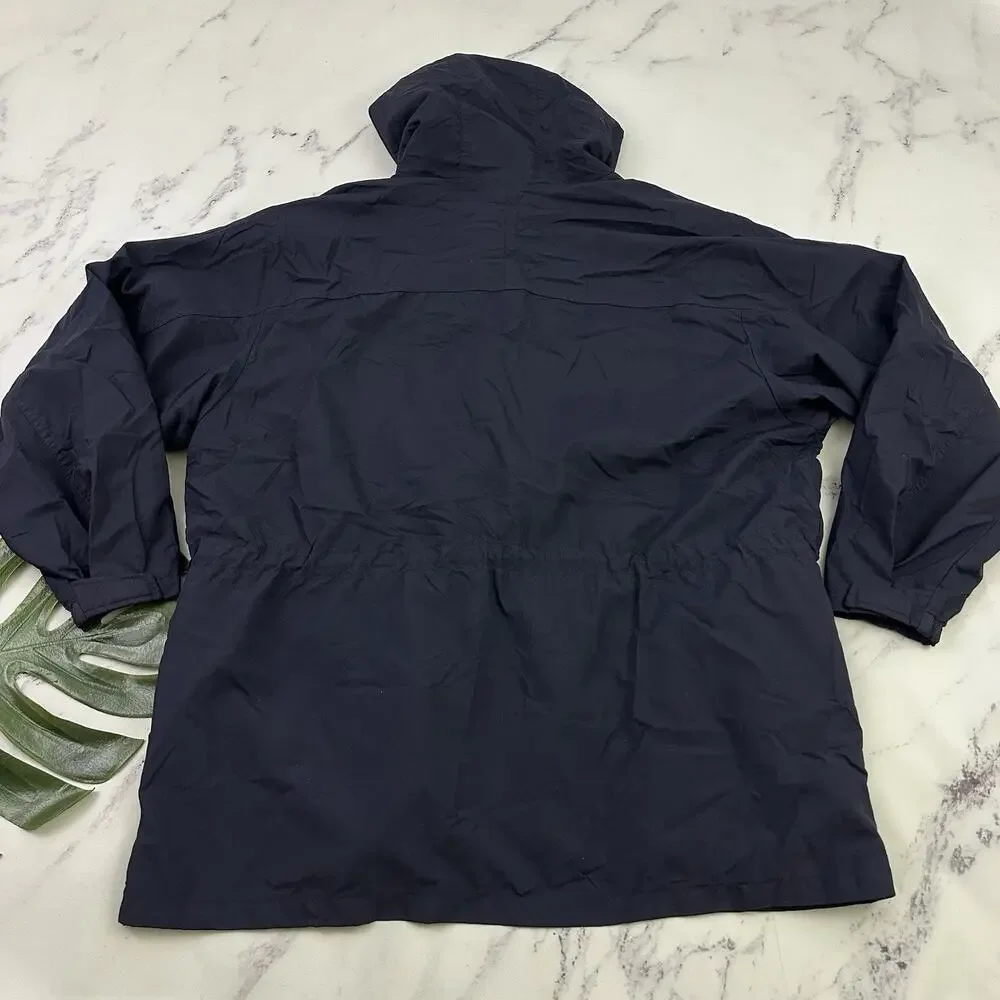 J.Crew Mens Vintage 90s Windbreaker Jacket Size XL Navy Blue Hooded Oarsman